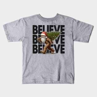 Believe - Funny Bigfoot Christmas Kids T-Shirt